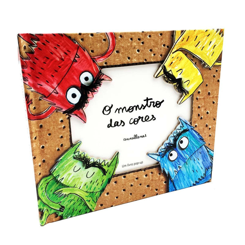 Imagem da capa do livro, mostrando o monstro com diferentes cores, representando as várias emoções exploradas na história.