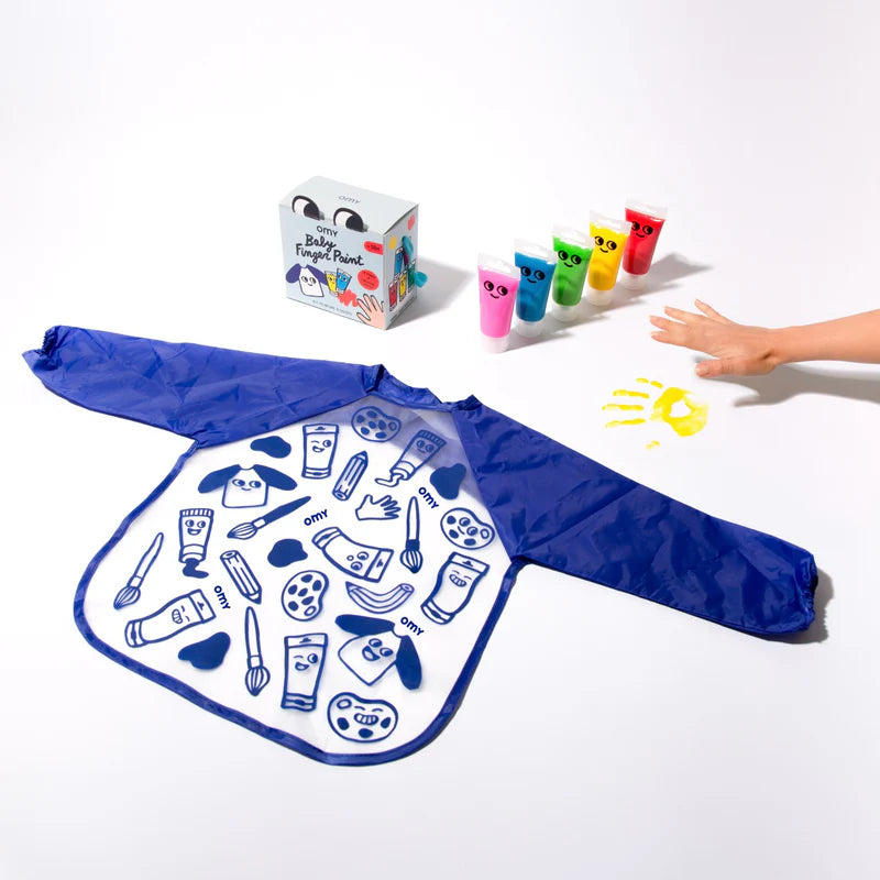 Kit de pintura com os dedos OMY com 5 tubos de tinta colorida e bata protetora