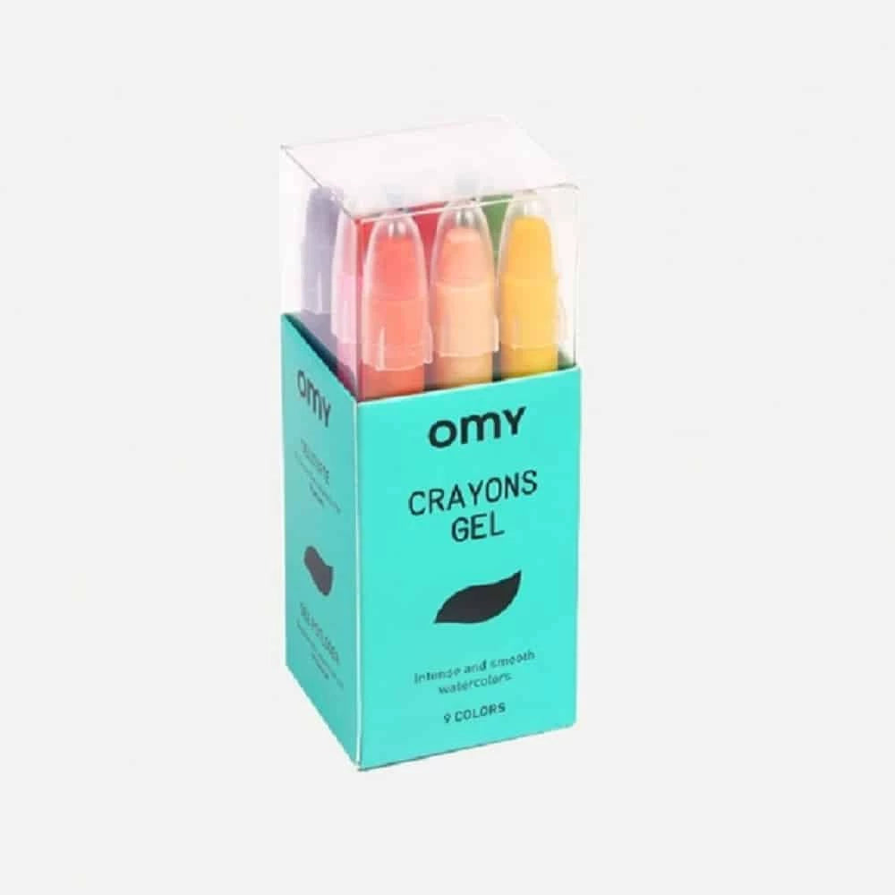 Conjunto de 9 lápis de cera em gel OMY com caixa porta-lápis para crianças