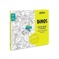 Caixa do Poster Gigante para Pintar OMY Dinos, mostrando a capa com ilustração de dinossauros e detalhes do produto.