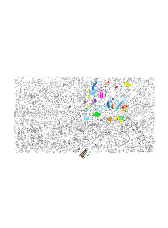 Poster gigante da OMY com desenhos coloridos de todo o mundo.