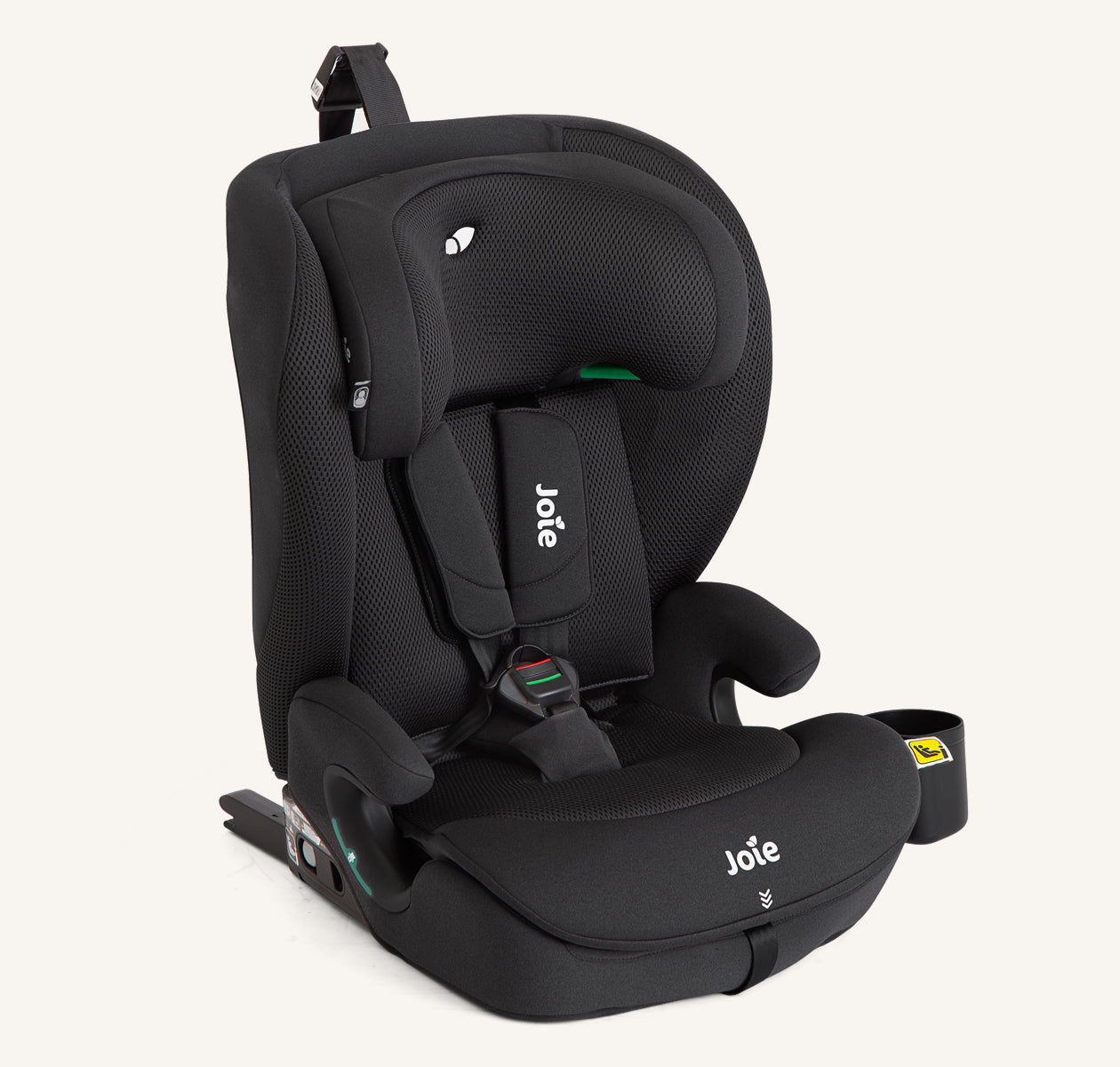 Cadeira auto Joie i-Irvana MAX em preto (Mercury), vista de três quartos, com arnês de 5 pontos.