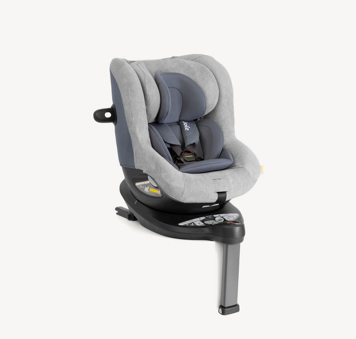 Forra protetora Joie Gray Flannel para a cadeira auto i-Spin 360, vista em ângulo, imagem oficial da marca.