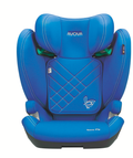 Cadeira auto AVOVA Sora-Fix em cor azul, com acolchoado detalhado e suporte para a cabeça.