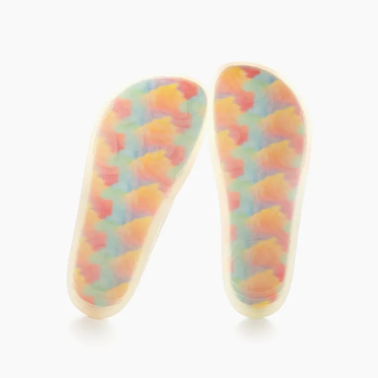Palmilhas dos ténis Baby Lobitos Barefoot Adulto Mapis, com padrão arco-íris em tons vibrantes e formato anatómico.