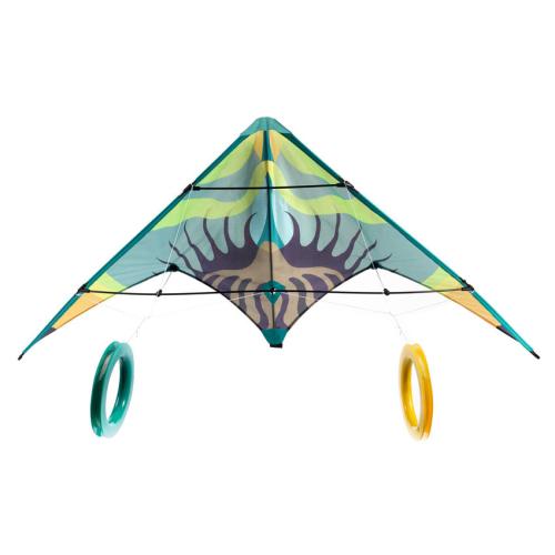 Papagaio acrobático Djeco Green Wave em tecido de poliéster com design de ondas verdes e azuis.