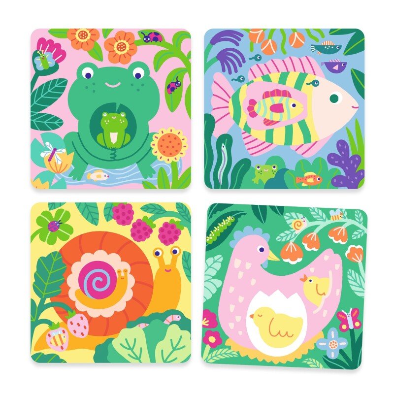 Conjunto de quatro placas ilustradas com animais para colorir com água da marca Djeco
