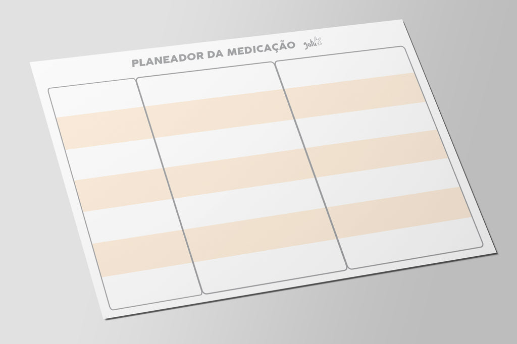 Vista superior do Planeador de Medicação Gotu A4 vazio, com secções para preenchimento, ideal para fixação magnética.