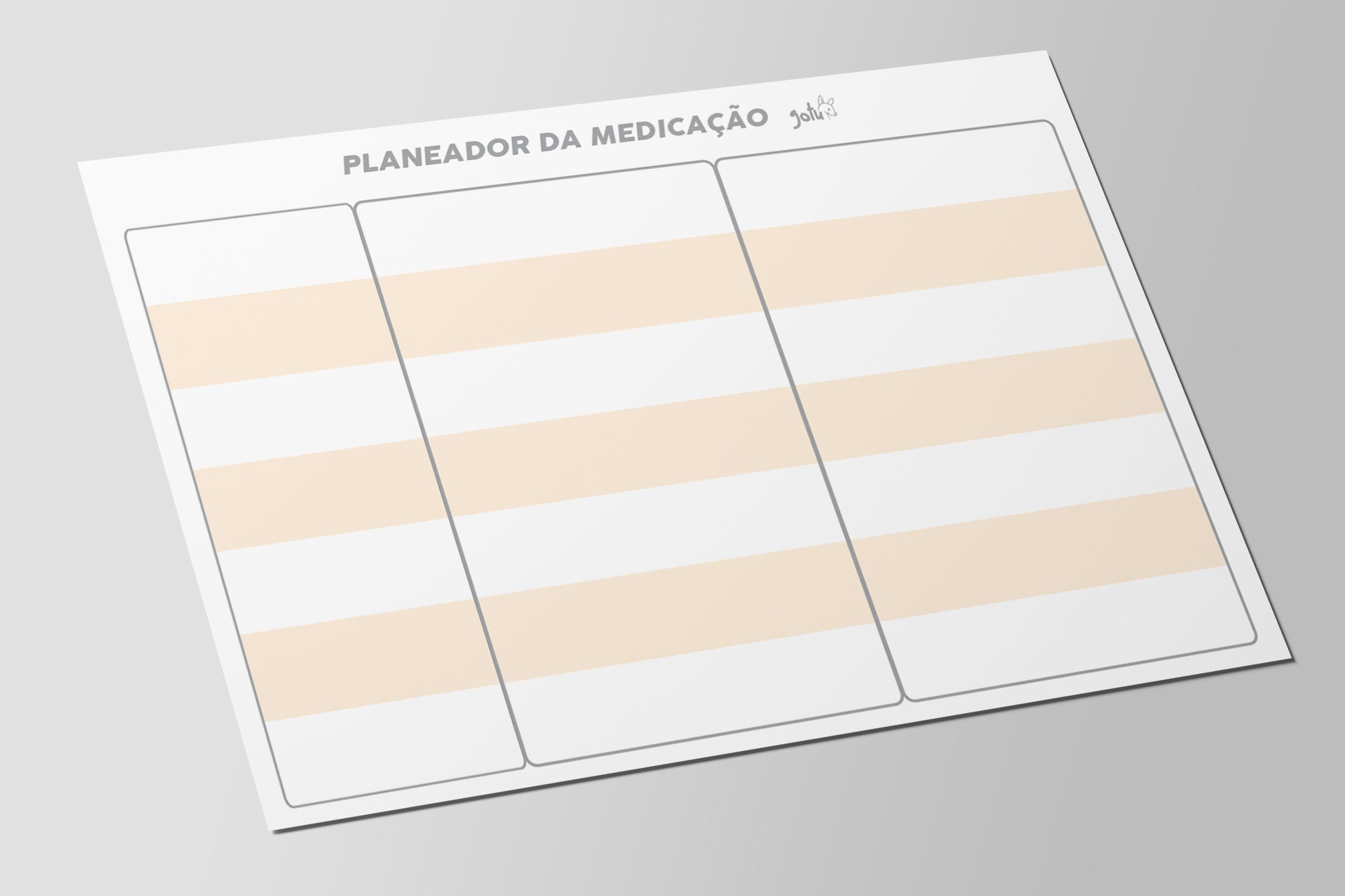 Vista superior do Planeador de Medicação Gotu A4 vazio, com secções para preenchimento, ideal para fixação magnética.