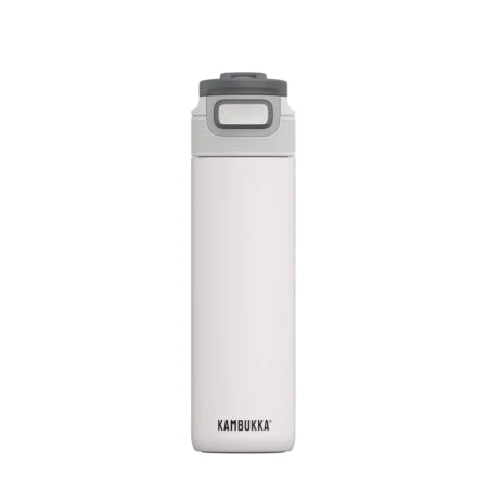 Garrafa térmica Kambukka ELTON Chalk White 600ml vista frontal com foco na tampa e no logótipo Kambukka na base.