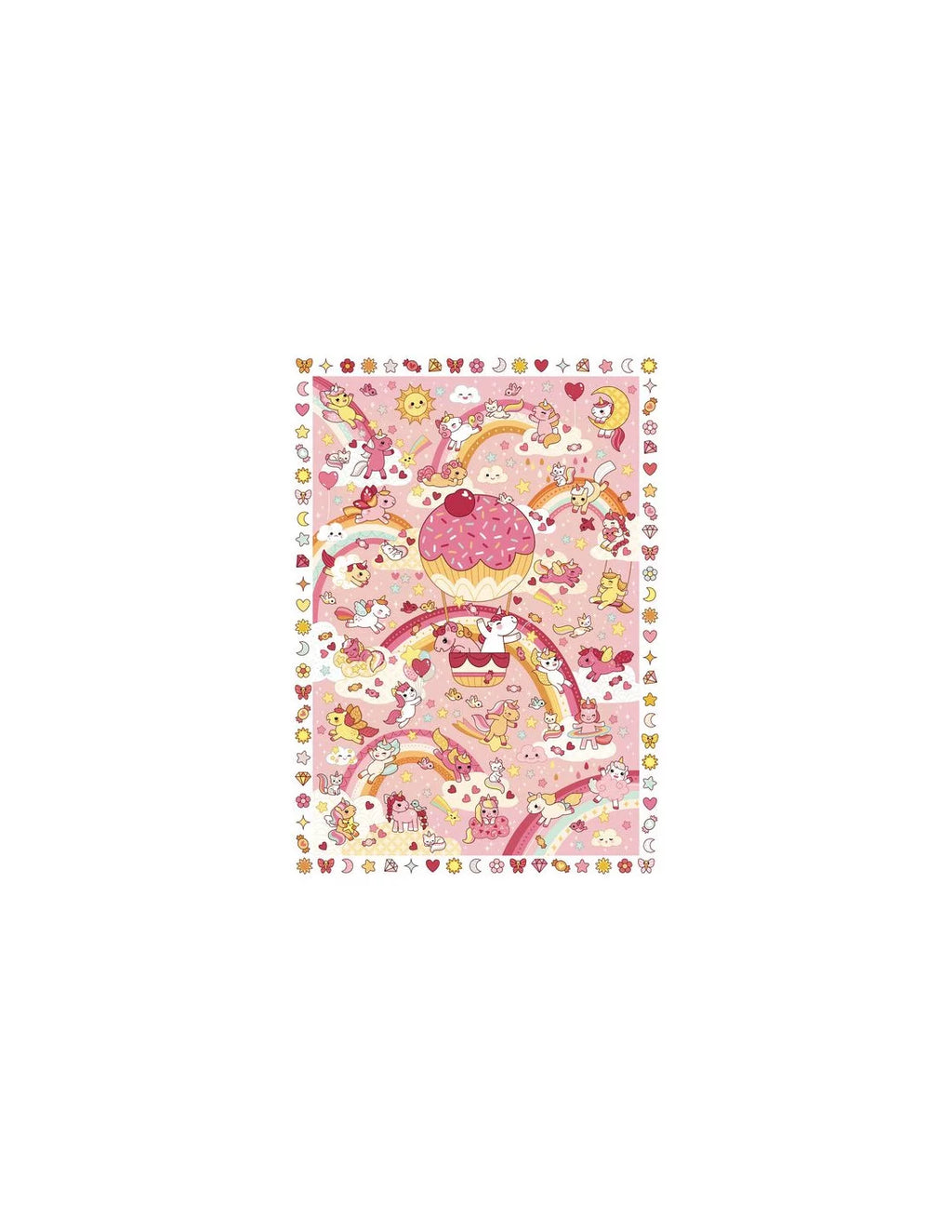 Imagem do poster finalizado do Poppik Unicórnios, com um design central de um cupcake gigante e muitos unicórnios e arco-íris.