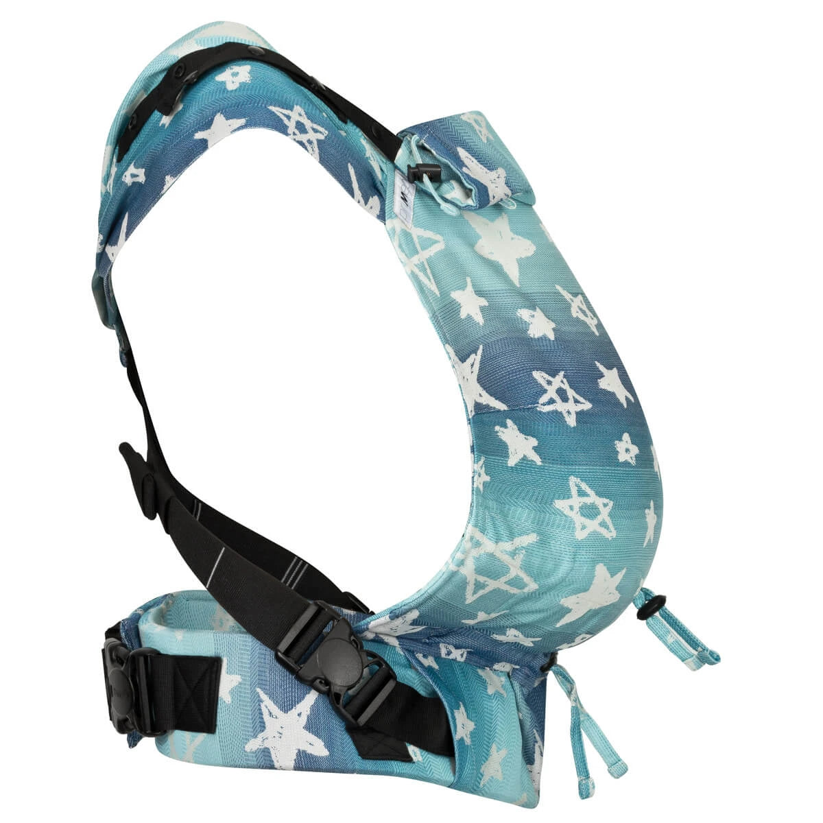 Vista lateral da mochila Hoppediz Primeo Singapor Blue, destacando as alças ajustáveis.