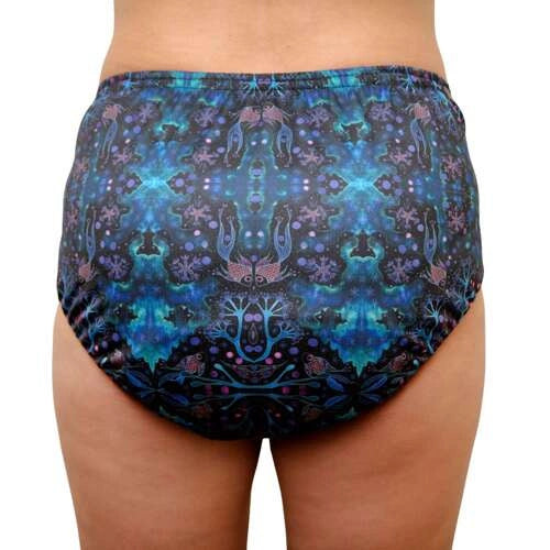 Vista traseira das cuecas impermeáveis Pupus com padrão Neon Splash.