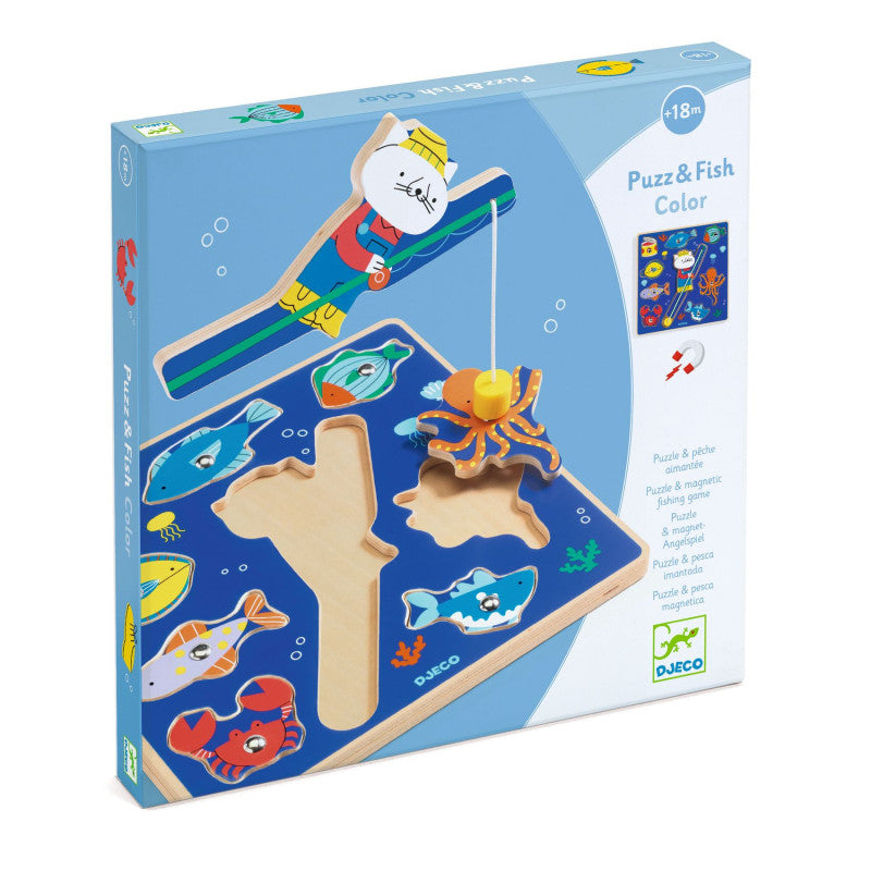 Djeco Fishing Game and Wooden Puzzle - Puzz & Fish Color