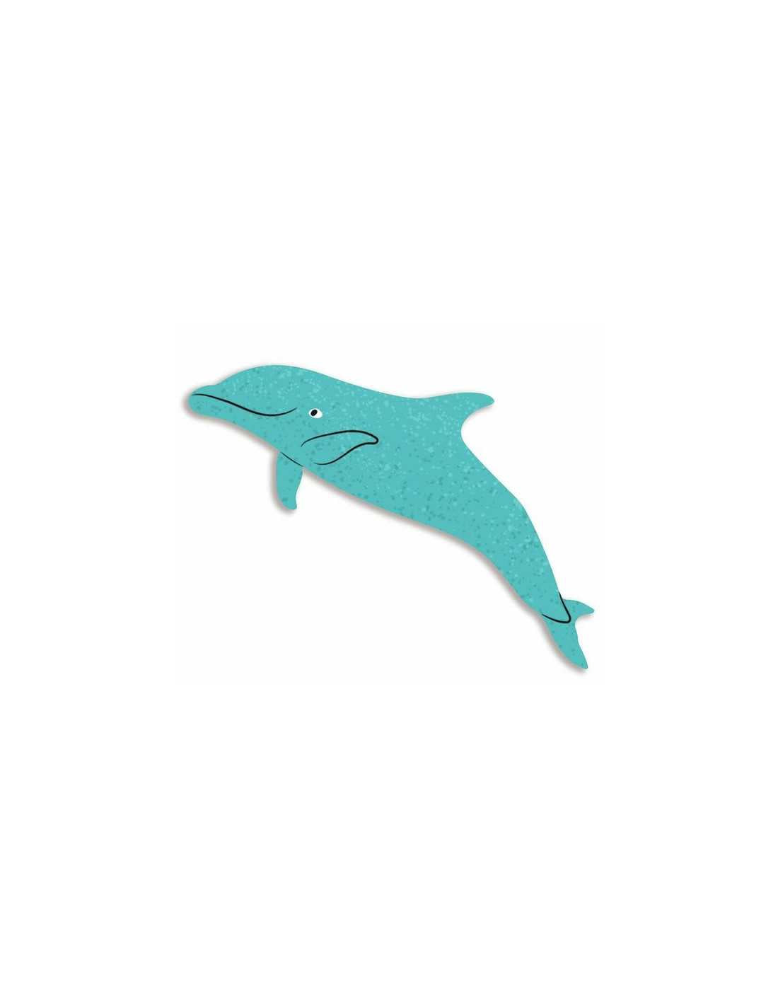 Peça especial em forma de golfinho do puzzle Hape Baleia Brilhante, de cor azul clara e com um design sorridente.