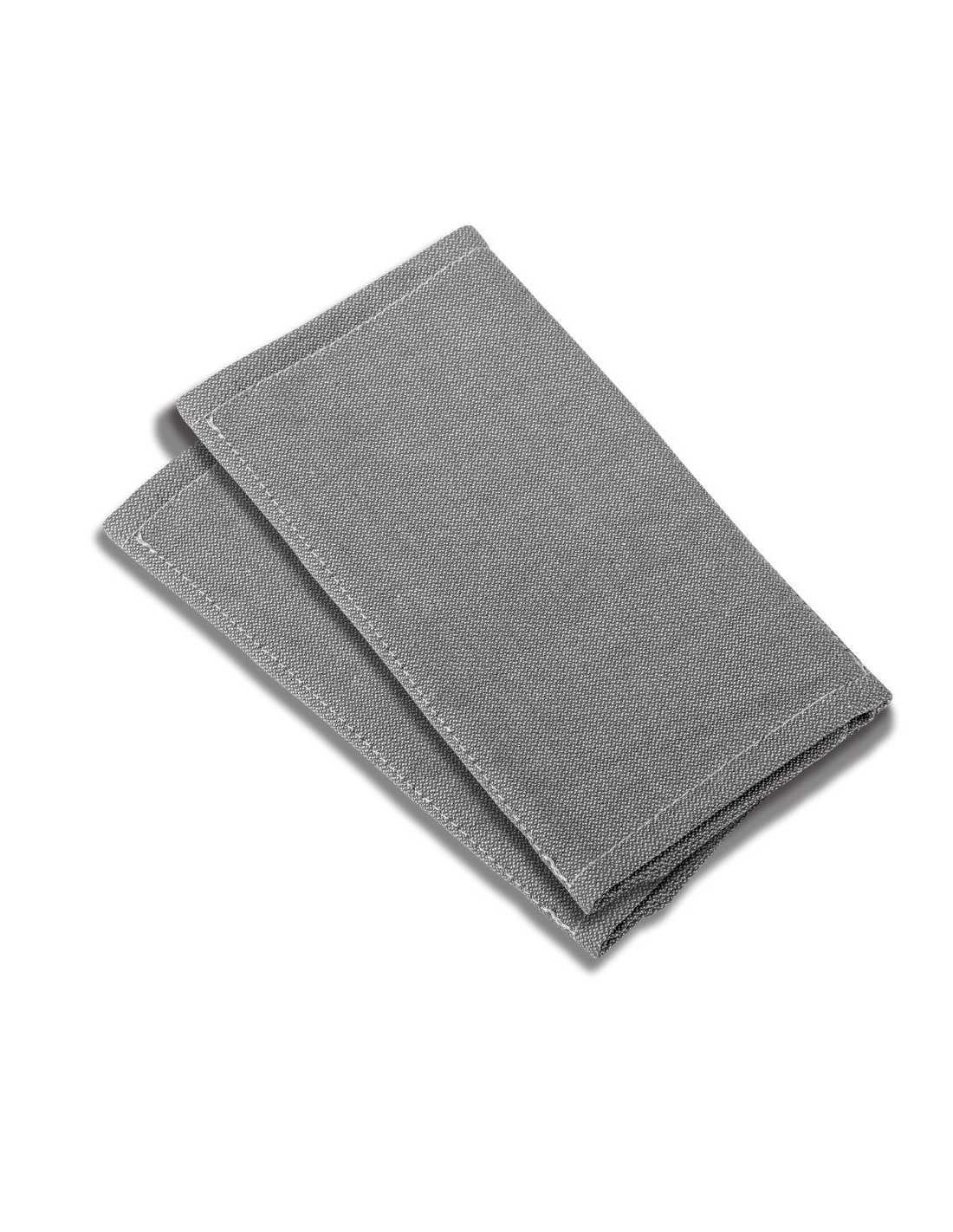 Dois protetores de alças Quokkababy cinza, dobrados e sobrepostos, em algodão orgânico, ideais para proteger mochilas de dentição.