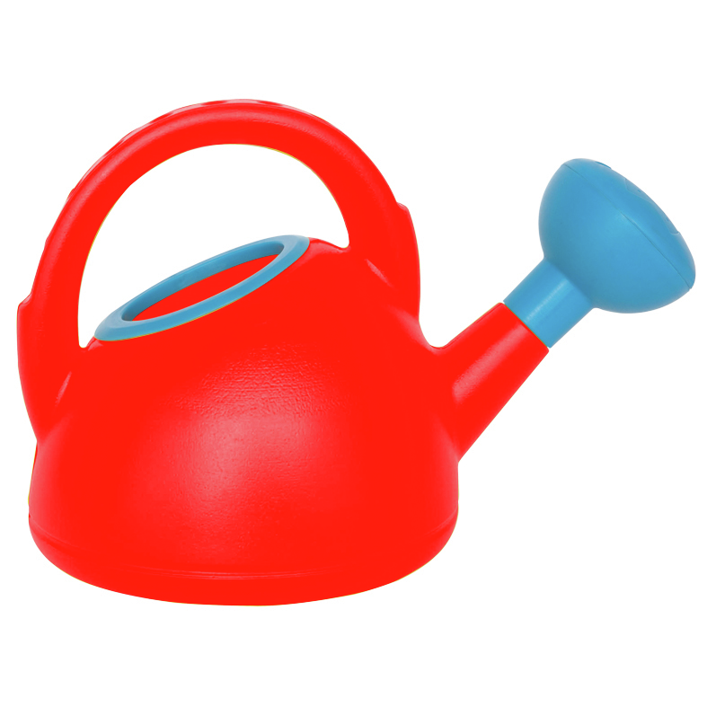 Regador de brinquedo vermelho e azul da marca Hape para crianças, ideal para praia ou jardim.