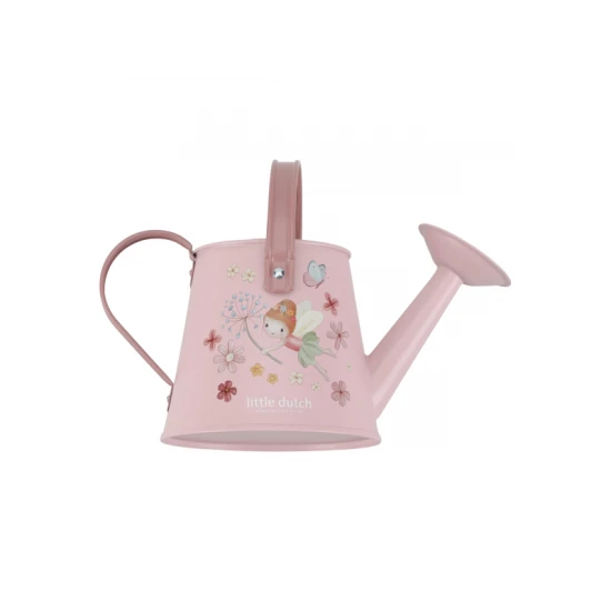 Regador metálico cor-de-rosa da Little Dutch com decoração de fada, isolado em fundo branco.