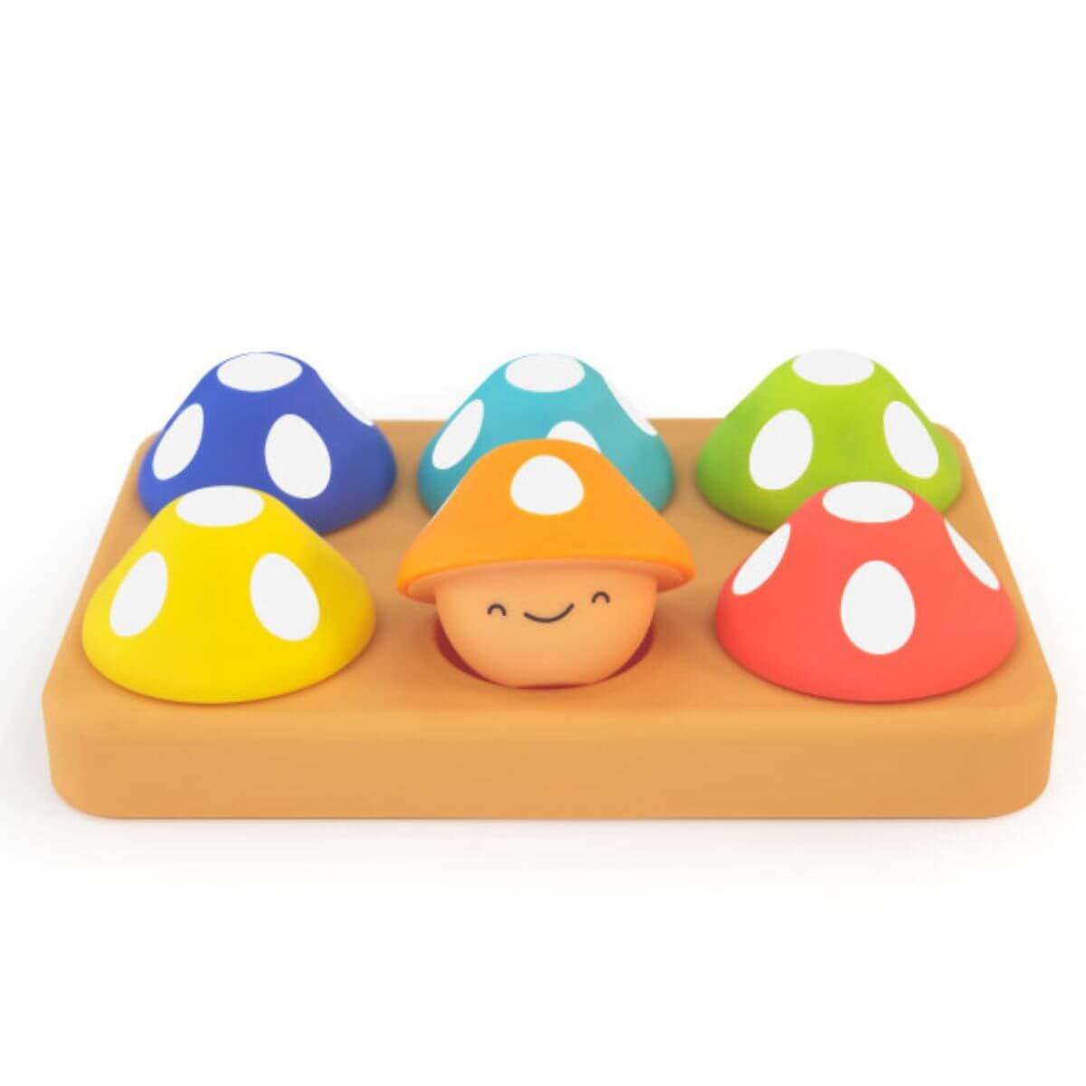 Tabuleiro de encaixe com seis cogumelos coloridos de diferentes expressões Sassy Baby