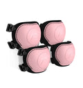Conjunto de quatro proteções Scoot & Ride (dois joelhos e dois cotovelos) na cor rosa, com fechos pretos, prontas para uso.