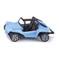 Miniatura SIKU Buggy azul, descapotável, vista lateral que destaca o design robusto e as rodas desportivas, ideal para brincar.