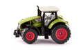 Miniatura SIKU do trator Claas Axion 950 em verde e preto, com jantes vermelhas, vista lateral.
