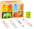 Jogo SirWood de reciclagem em madeira com centro, camião, caixotes e cartas organizadas por tipo de lixo. Aprender a separar.
