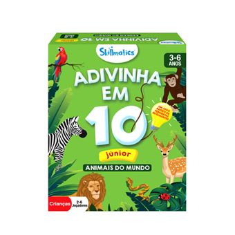 Caixa do jogo Skillmatics - Animais do Mundo, mostrando imagens de diversos animais e a indicação de idade recomendada (3-6 anos).