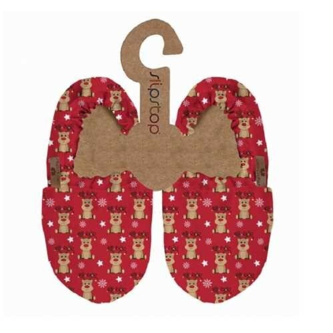 Pantufas de interior Slip Stop Booties modelo Rudolph com sola antiderrapante