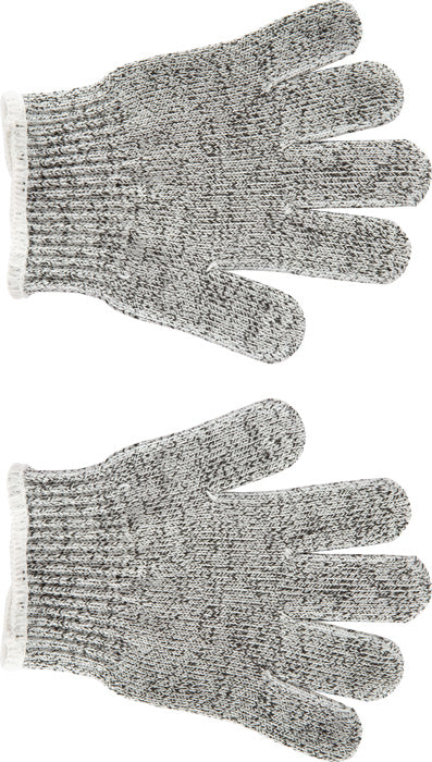 Par de luvas de segurança infantis cinzentas com textura anti-corte, essenciais para esculpir madeira.