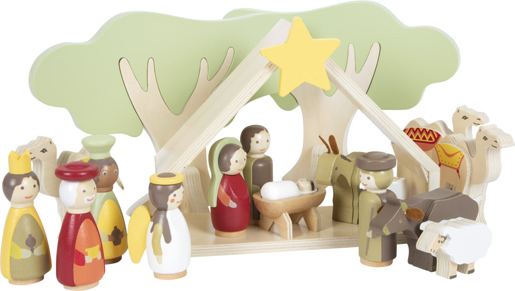 Conjunto Presépio 3D small foot completo com Sagrada Família, animais, Reis Magos e cenário. Ideal para crianças a partir dos 3 anos.