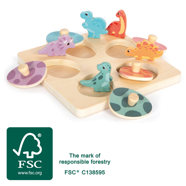 Puzzle de memória Dino da Small foot com 6 peças em forma de ovo e dinossauros coloridos. Jogo educativo de madeira FSC® para desenvolver habilidades motoras finas e cognitivas.