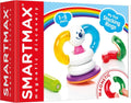 Embalagem do SmartMax My First Stacking Rings, mostrando anéis magnéticos coloridos, a base de equilíbrio e a indicação de idade (1-5 anos).