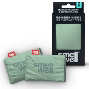Pack de 2 sacos absorventes SmellWell Active de cor verde-menta, com embalagem preta, para eliminar humidade e odores de calçado e equipamento.