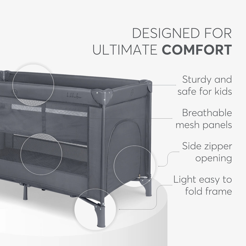 Kikkaboo So Gifted Grey Baby Travel Cot