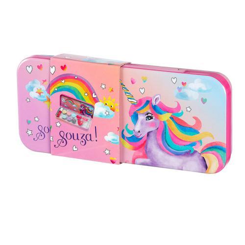 Caixa de maquilhagem infantil Souza tema unicórnio com sombras lip gloss e vernizes