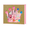 Conjunto de maquilhagem infantil Souza Giftbox Coroa fechado, com brilho dourado e recortes em forma de coroa, revelando verniz e sombras.