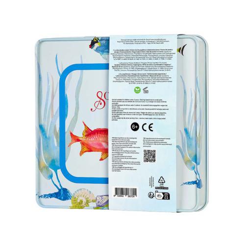 Verso da caixa do Conjunto de Maquilhagem Souza Sereia, mostrando informações do produto, ingredientes, certificações e código de barras.