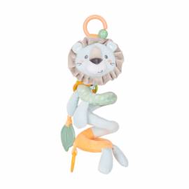 Brinquedo de atividade Kikkaboo Espiral Vertical Jungle King com um leão de peluche, argolas de dentição e corpo em espiral, ideal para berços e carrinhos.