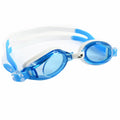 Óculos de natação infantis Splash About Soaked Junior Piranha em azul e verde, com lentes claras e ajuste fácil, ideais para 6-14 anos.
