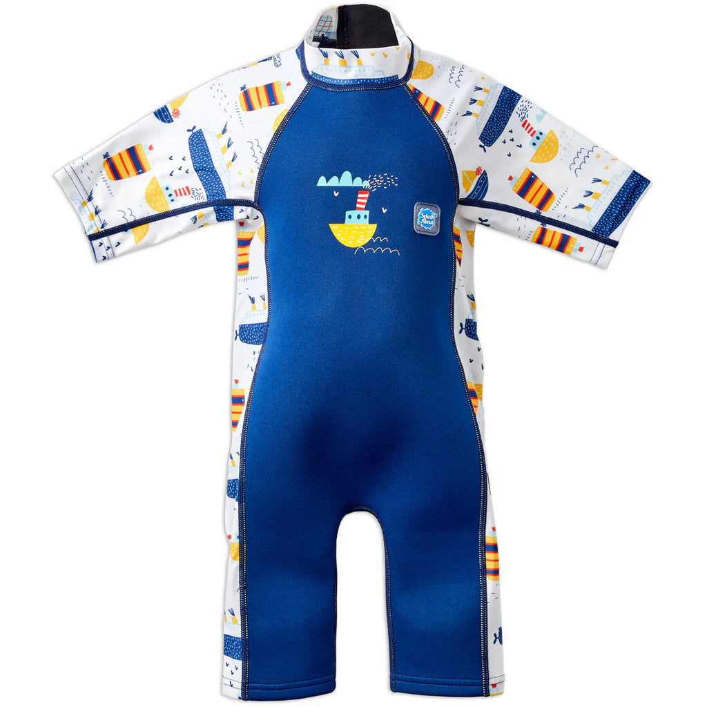 Fato térmico de praia e piscina Splash About com proteção UV e design azul profundo