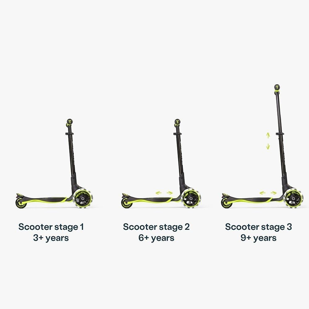 Trotinete Smartrike XTEND Scooter Verde Lima noutra perspetiva com as rodas LED