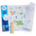 Imagem de produto do Kit de pintar em silicone SuperPetit Learn & Play com o tapete desdobrado, 4 marcadores coloridos e embalagem.