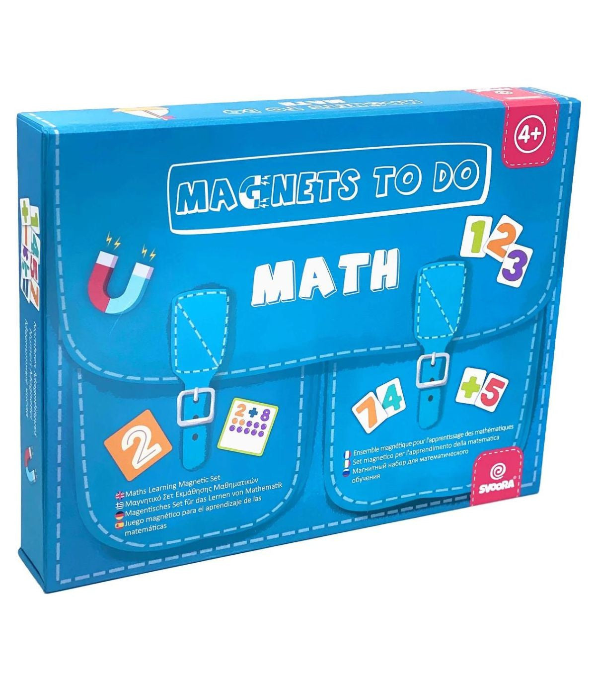 Embalagem azul do conjunto Magnets To Do Math da Svoora para aprendizagem de matemática.