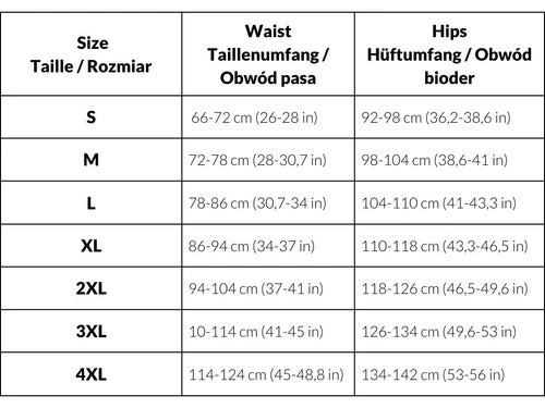 Tabela de medidas oficial das cuecas Pupus indicando tamanhos de S a 4XL.
