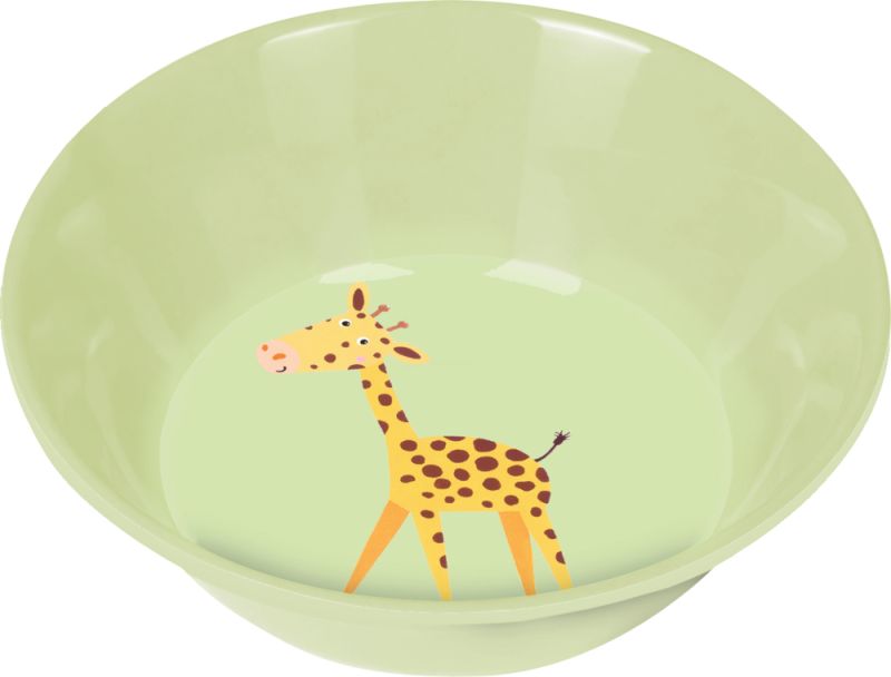 Taça para bebé Die Spiegelburg em cor verde suave com ilustração de uma girafa no centro, ideal para alimentação infantil.