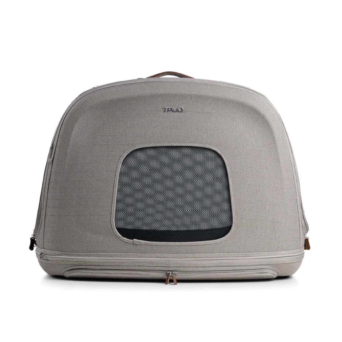 Caixa de viagem TAVO Crispin cor Merle (cinzento claro) com fecho e janela de malha, vista frontal.