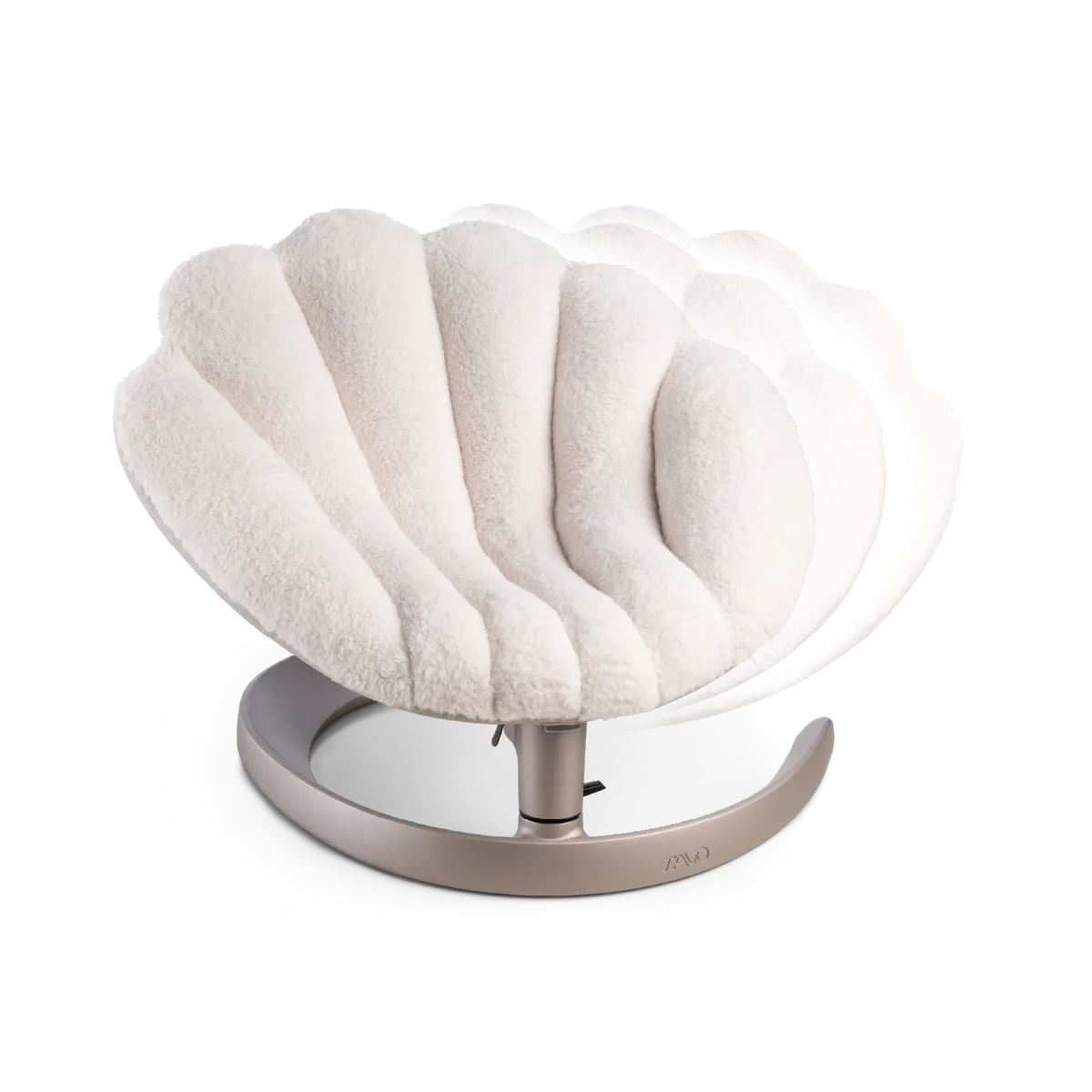 TAVO Shell com assento em fleece branco texturizado, vista em ângulo, mostrando a profundidade e o conforto do assento elevado.