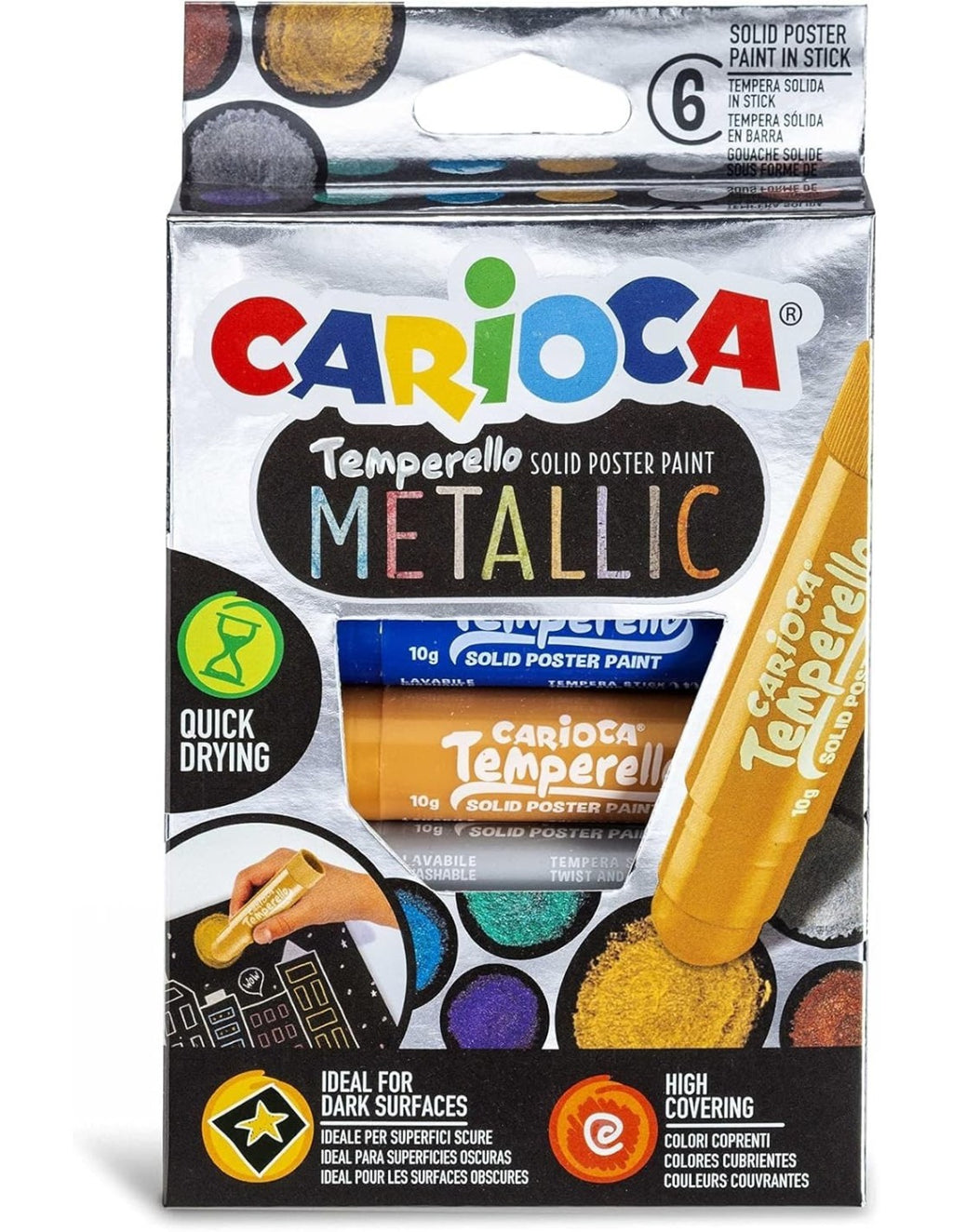CARIOCA TEMPERELLO METALLIC Solid Poster Paint Sticks Box of 6