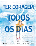 Capa do livro infantil "Ter Coragem Todos os Dias" com uma menina de capuz amarelo num fundo azul com motivos aquáticos.